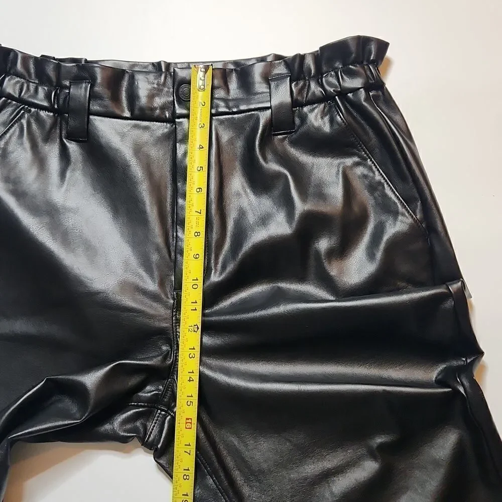 EXPRESS Black Soft Faux Leather Paperbag waisted Super High Rise Ankle pants